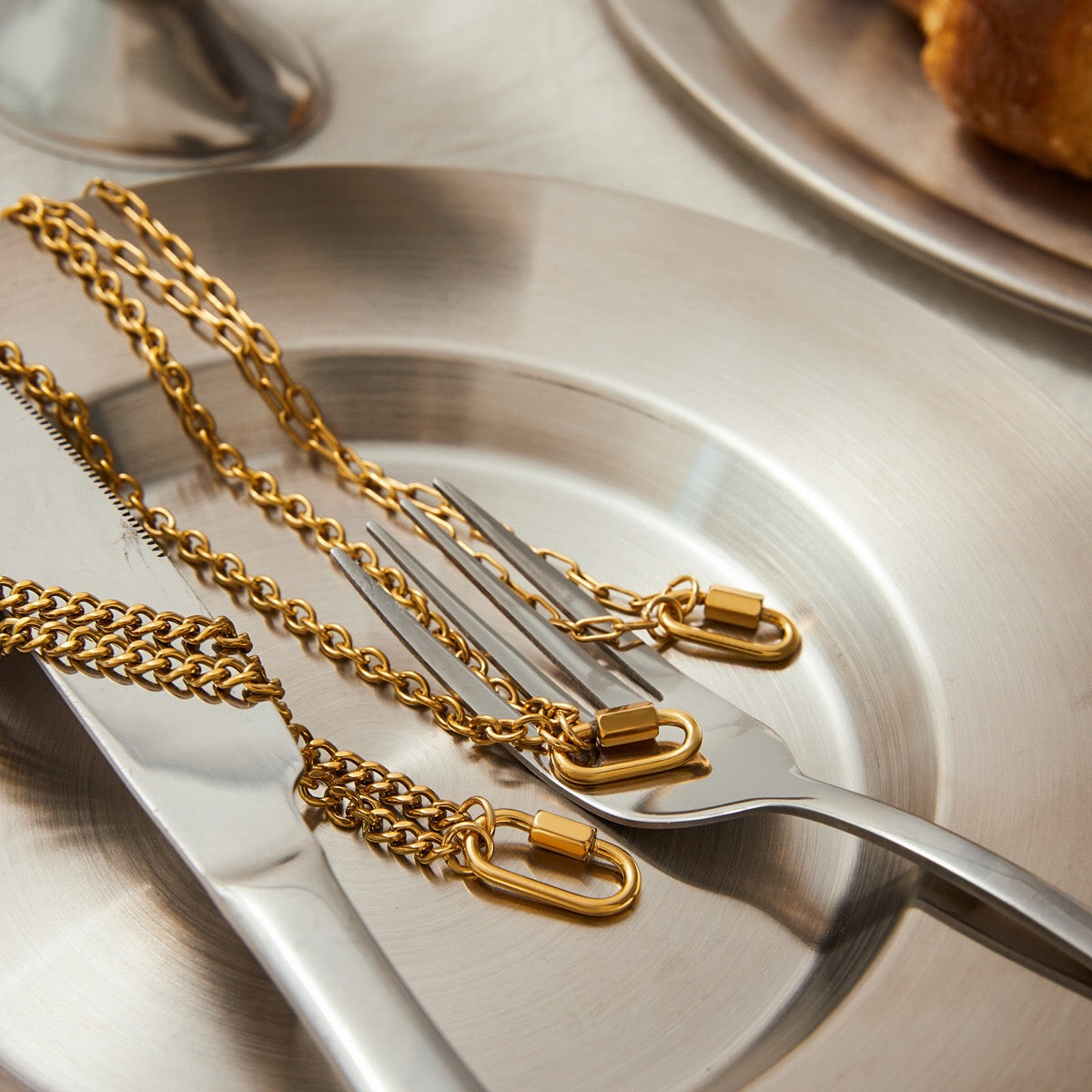 18K Gold Carabiner Paperclip Cuban Link Cable Chain Charm Necklace
