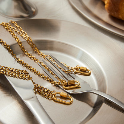 18K Gold Carabiner Paperclip Cuban Link Cable Chain Charm Necklace