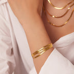 18K Gold Herringbone Snake Chain Layered Necklace Set