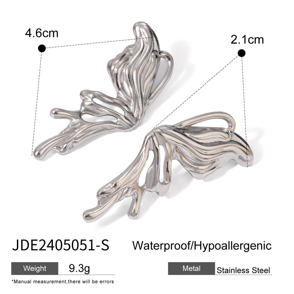 Titanium Butterfly Angel Wings Silver Stud Earrings