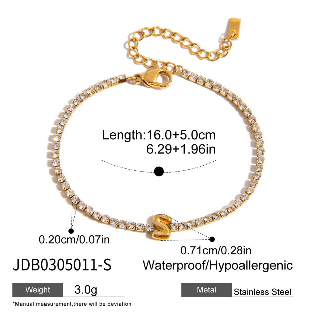 18K Gold Glam Bubble Letter Initial Tennis Bracelet
