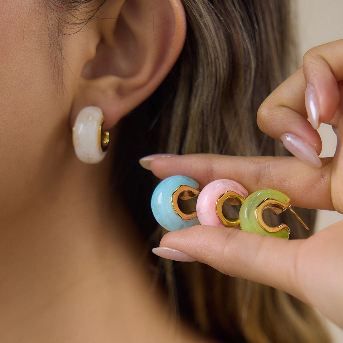 18K Gold Summer Gelato Chunky Hoop Huggie Earrings