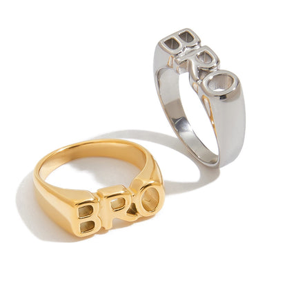 18K Gold MOM DAD BRO Letter Stacking Ring