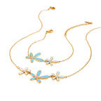 18K Gold Blue Flower Dainty Pendant Necklace
