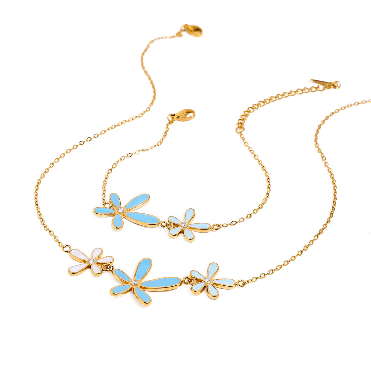 18K Gold Blue Flower Dainty Pendant Necklace