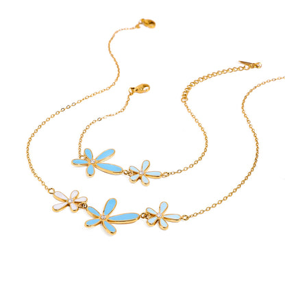 18K Gold Blue Flower Dainty Bracelet