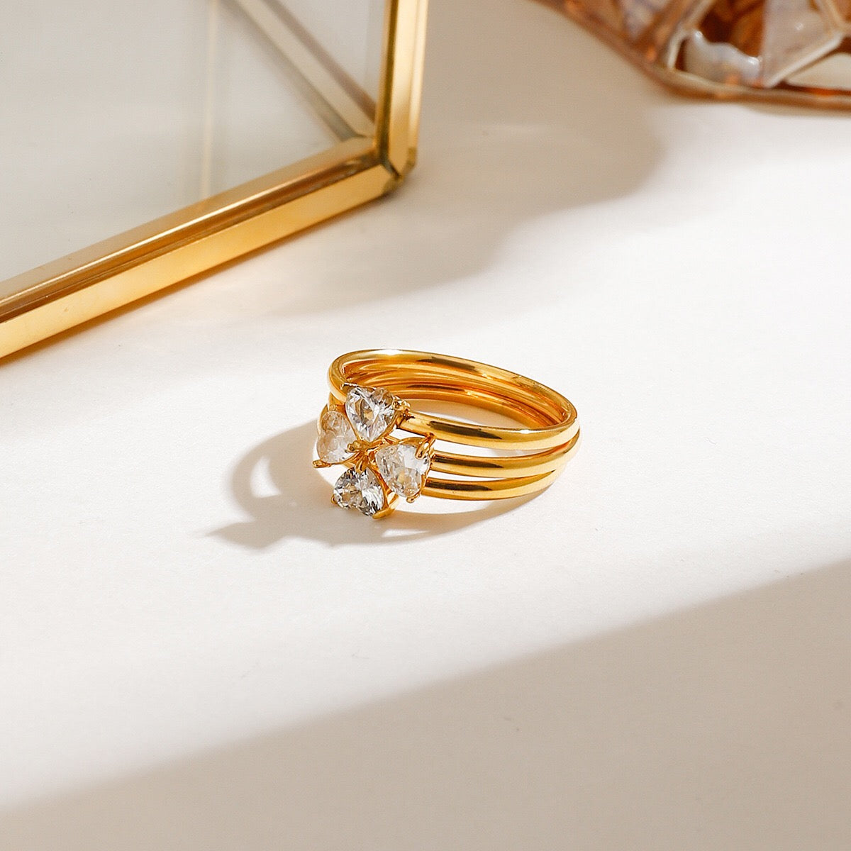 18K Gold Four Leaf Clover Stacking Rings Set