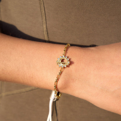 18K Gold Solstice Glow Sun Paperclip Chain Toggle Bracelet Jewelry Set