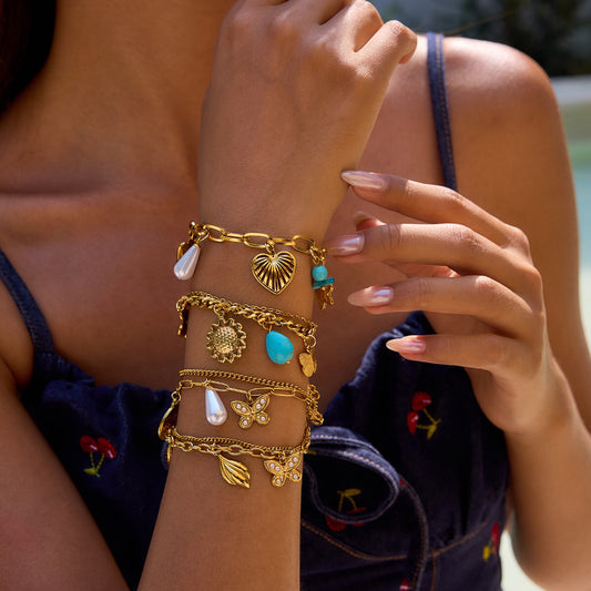 18K Gold Summer Fling Turquoise Chunky Charm Bracelet