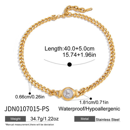 18K Gold and Silver Two Tone Coin Curb Chain Statement Choker Necklace