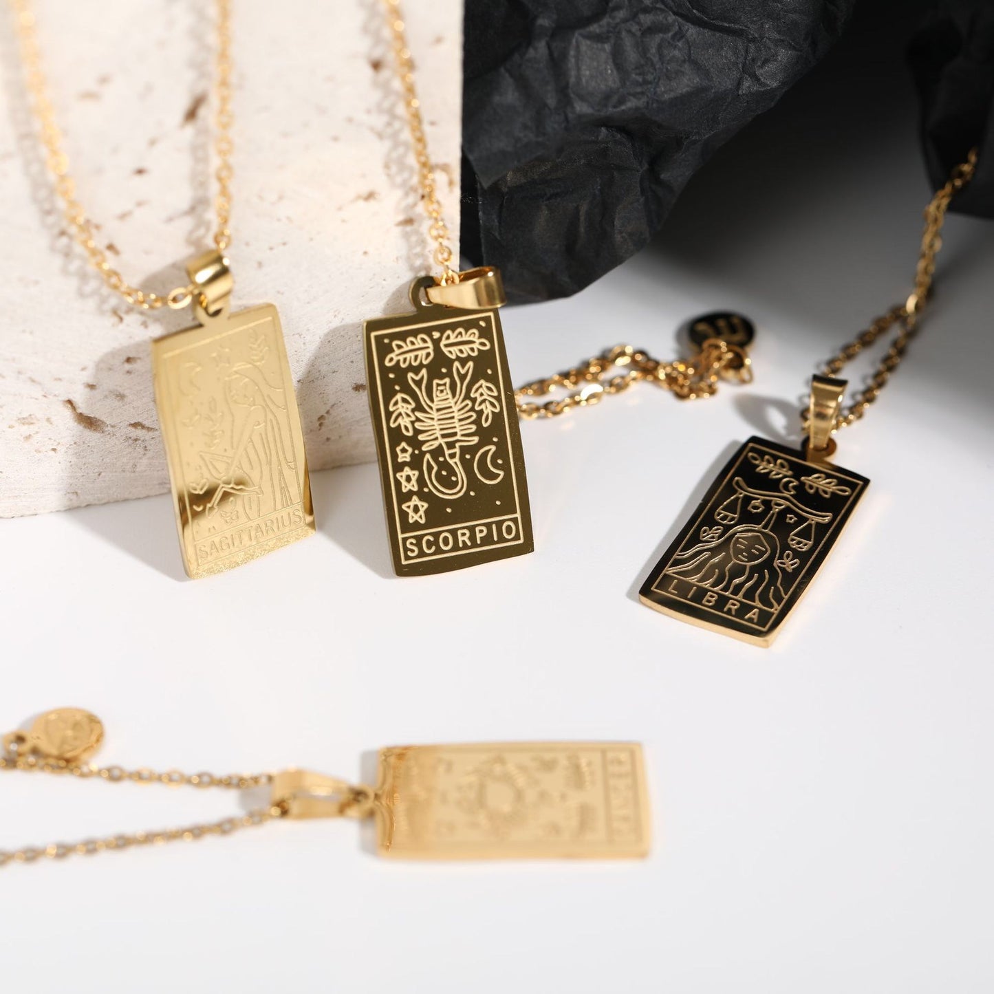 18K Gold Zodiac Plate Pendant Necklace