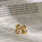 18K Gold Bow Pendant Necklace