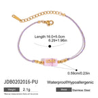18K Gold Purple Dream Beaded Chain Butterfly Bangle Bracelet Stack