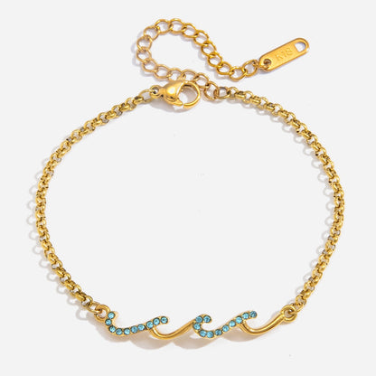 18K Gold Ocean Whisper Pave Blue Wave Dainty Chain Bracelet