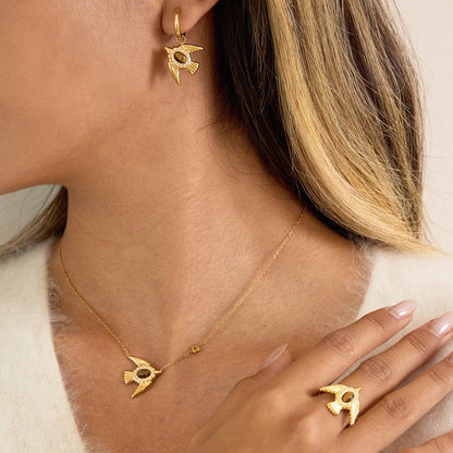 18K Gold Free Spirit Tiger Eye Bird Ring