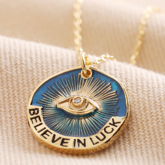 14K Gold Believe in Luck Evil Eye Pendant Necklace - 