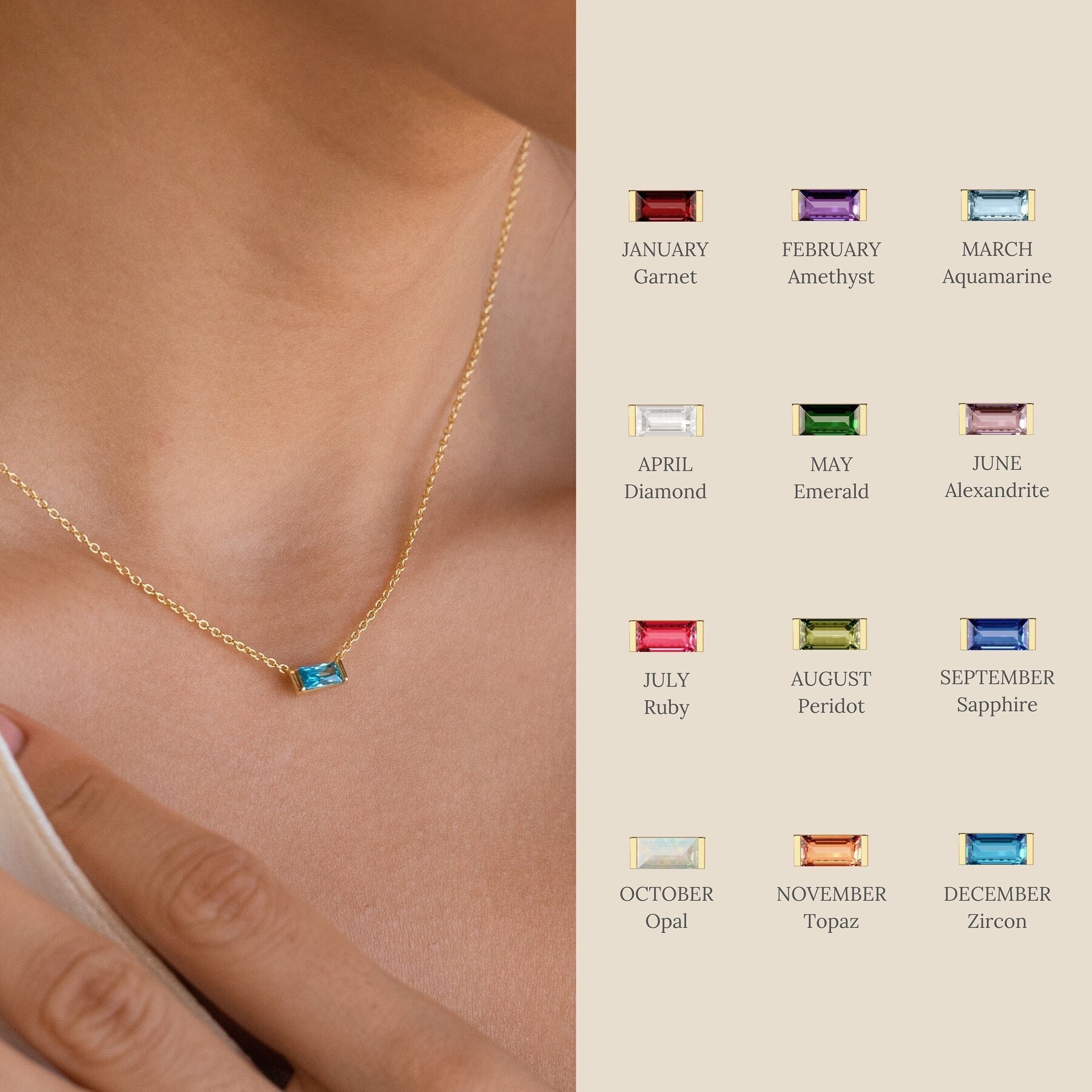 14K Gold Birthstone Bar Necklace - 