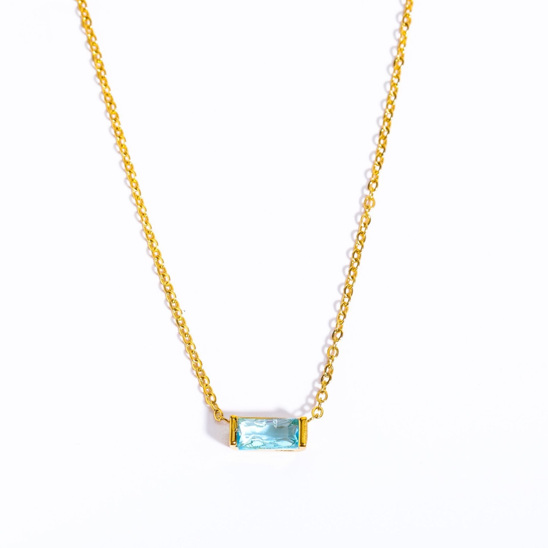 14K Gold Birthstone Bar Necklace - 