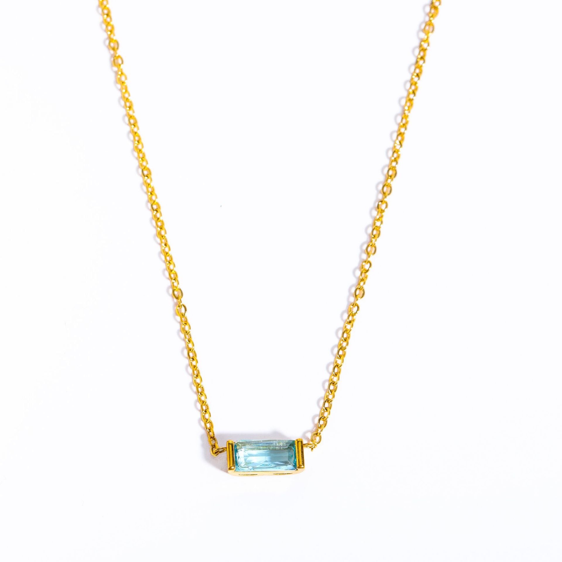 14K Gold Birthstone Bar Necklace - 