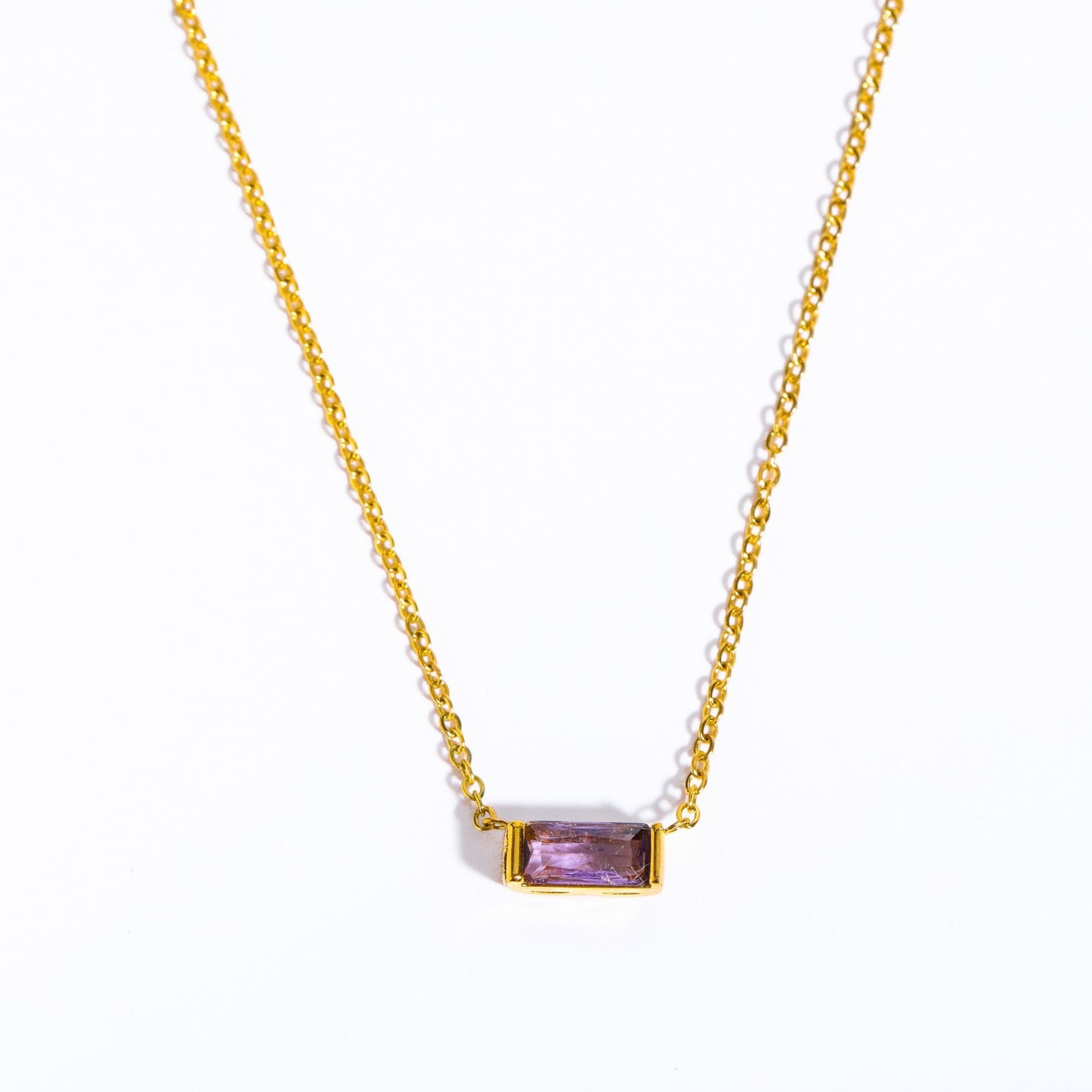 14K Gold Birthstone Bar Necklace - 