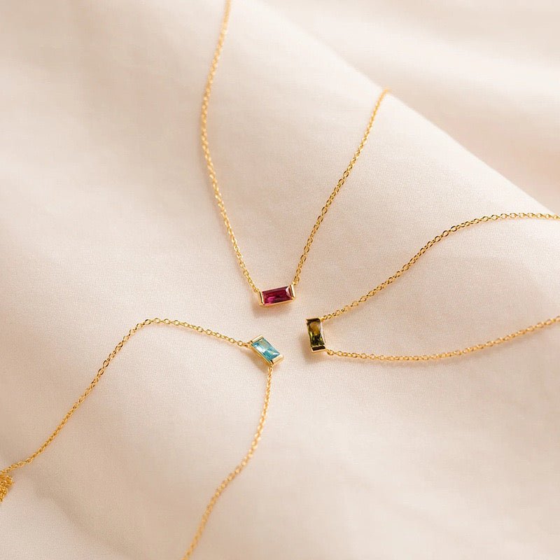 14K Gold Birthstone Bar Necklace - 