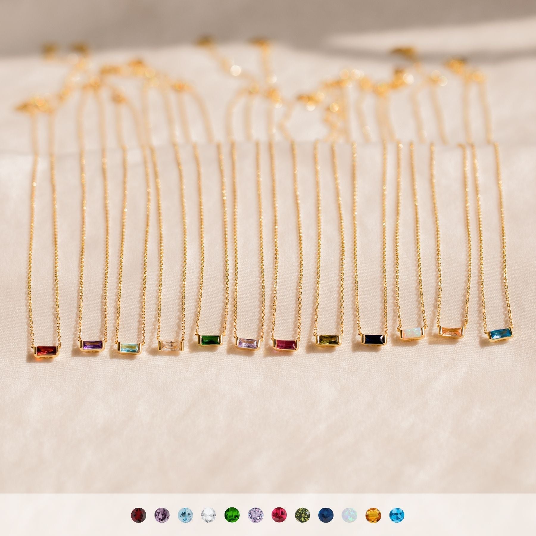 14K Gold Birthstone Bar Necklace - 