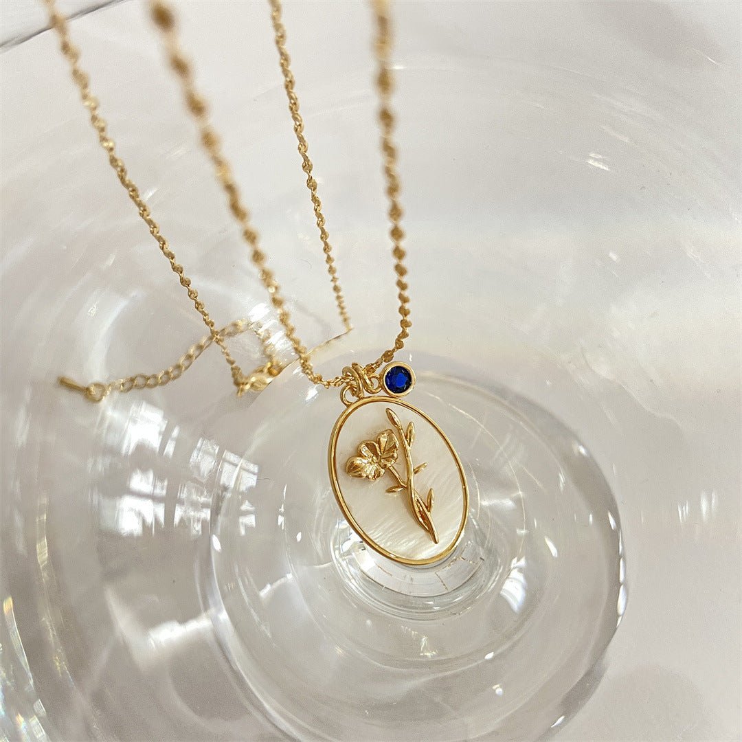 14K Gold Birthstone Birth Flower Pendant Necklace - 