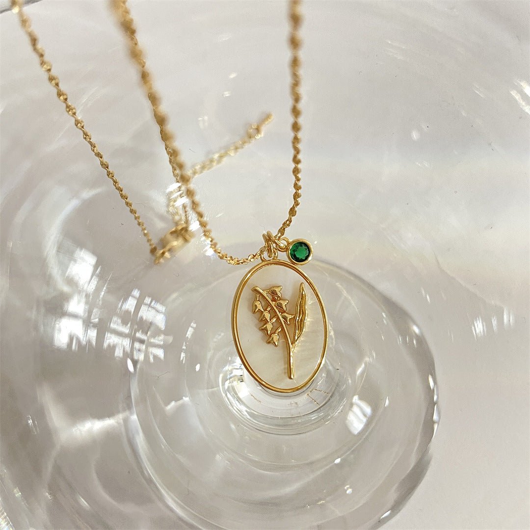 14K Gold Birthstone Birth Flower Pendant Necklace - 