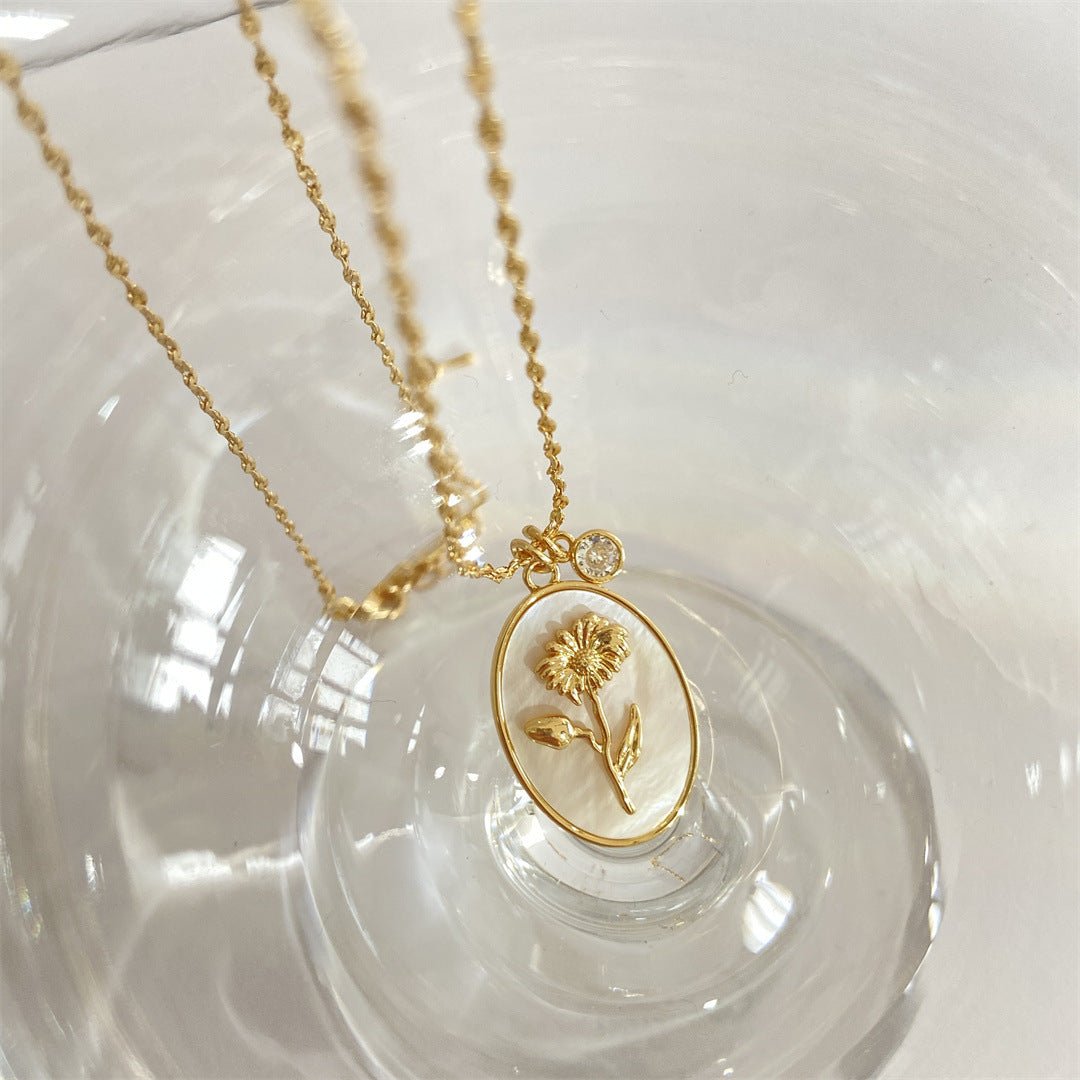 14K Gold Birthstone Birth Flower Pendant Necklace - 