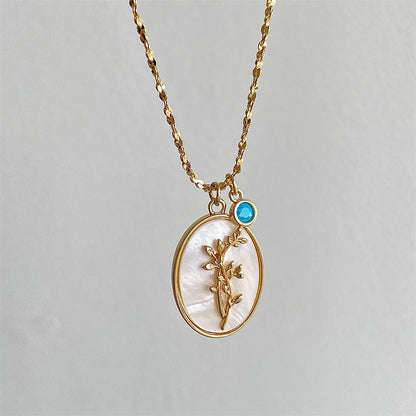 14K Gold Birthstone Birth Flower Pendant Necklace - 