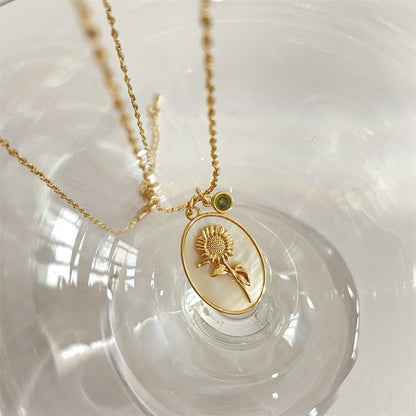 14K Gold Birthstone Birth Flower Pendant Necklace - 