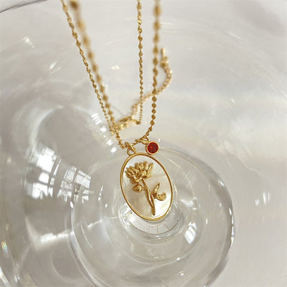 14K Gold Birthstone Birth Flower Pendant Necklace - 