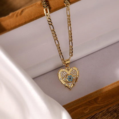 14K Gold Evil Eye Heart Pendant Necklace - 