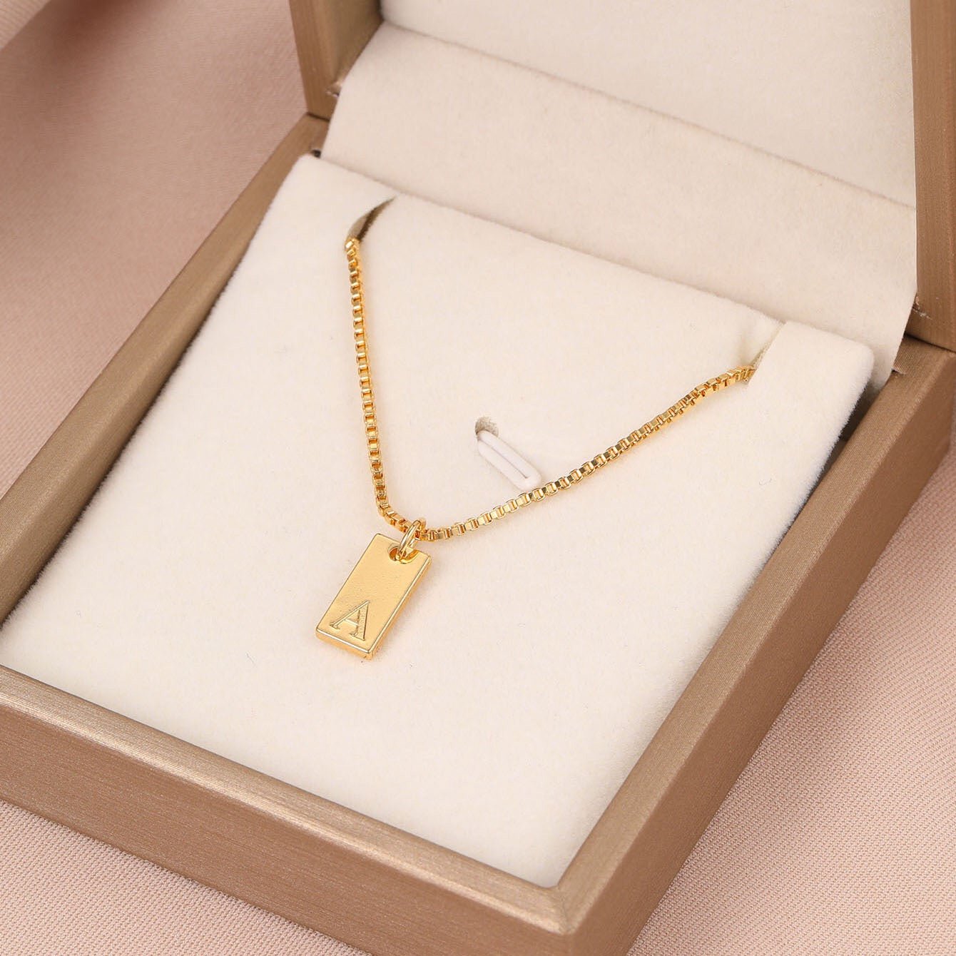 14K Gold Minimalist Initial Bar Necklace - 