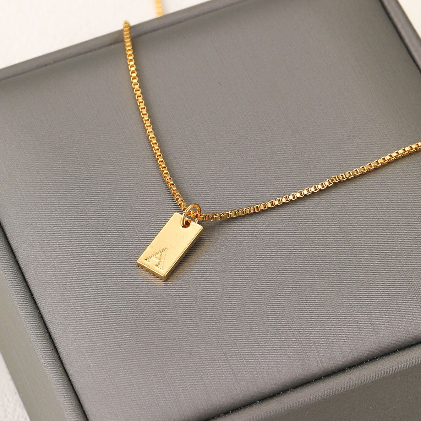 14K Gold Minimalist Initial Bar Necklace - 