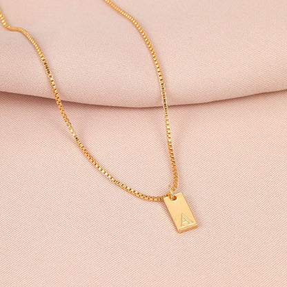 14K Gold Minimalist Initial Bar Necklace - 