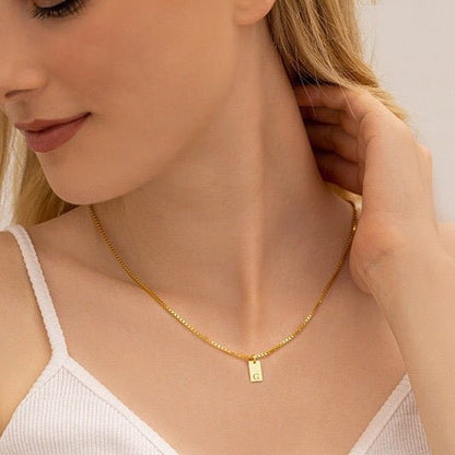 14K Gold Minimalist Initial Bar Necklace - 