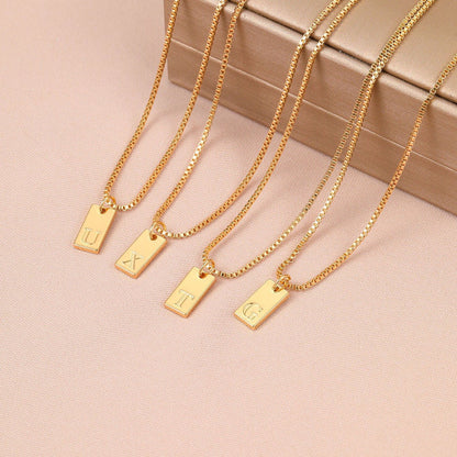 14K Gold Minimalist Initial Bar Necklace - 