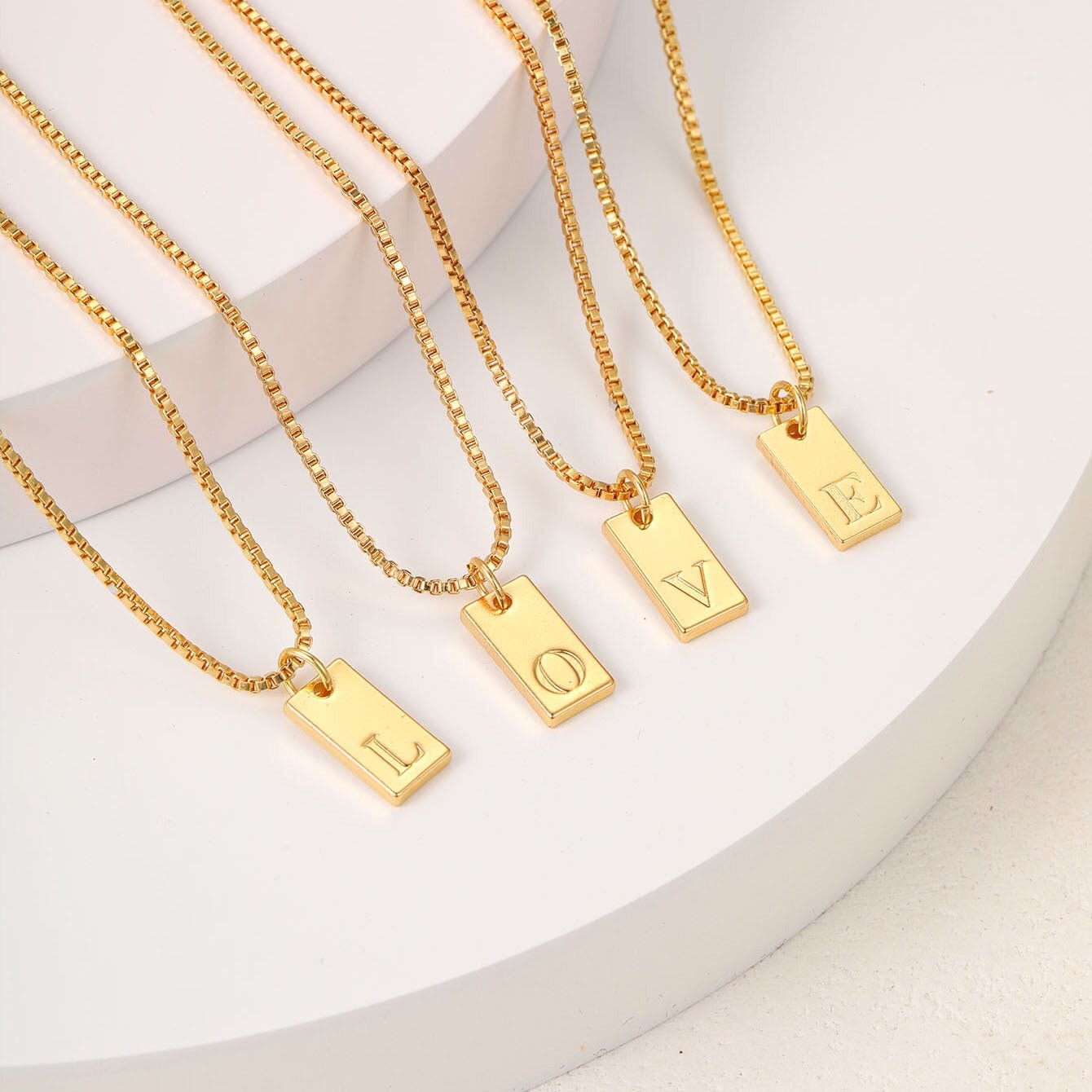 14K Gold Minimalist Initial Bar Necklace - 