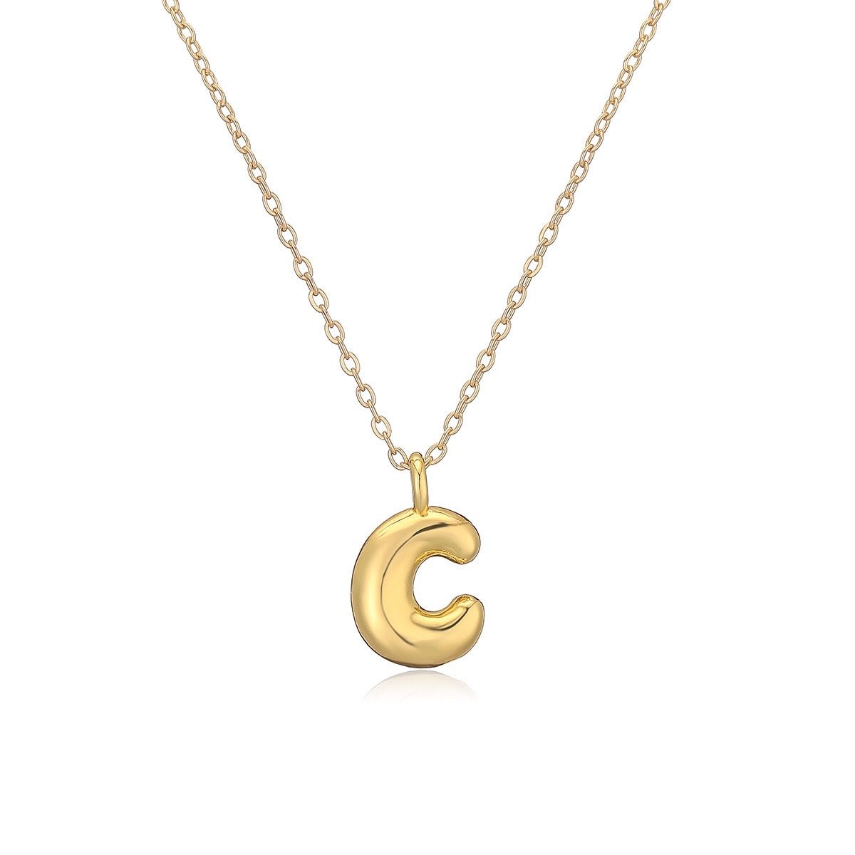 14K Gold Puffy Letter Initial Pendant Necklace - 