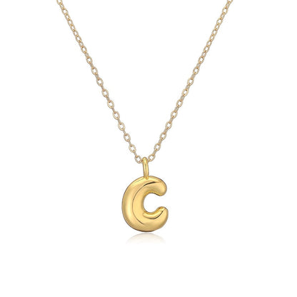 14K Gold Puffy Letter Initial Pendant Necklace - 