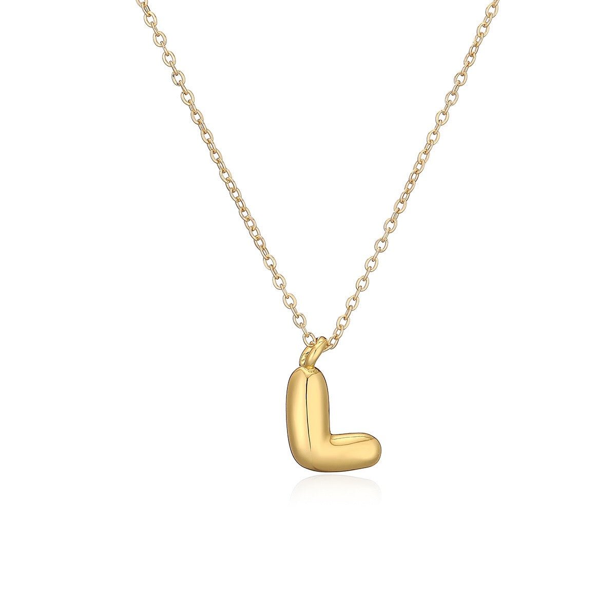 14K Gold Puffy Letter Initial Pendant Necklace - 