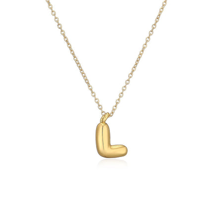 14K Gold Puffy Letter Initial Pendant Necklace - 