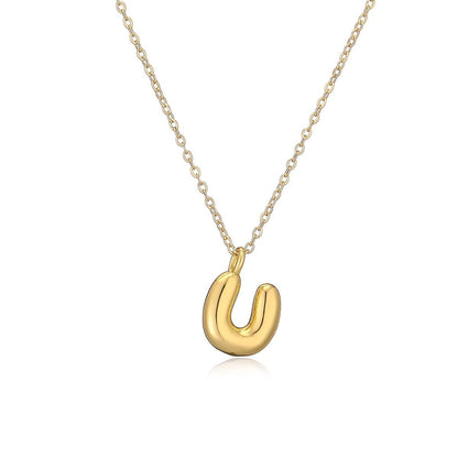 14K Gold Puffy Letter Initial Pendant Necklace - 