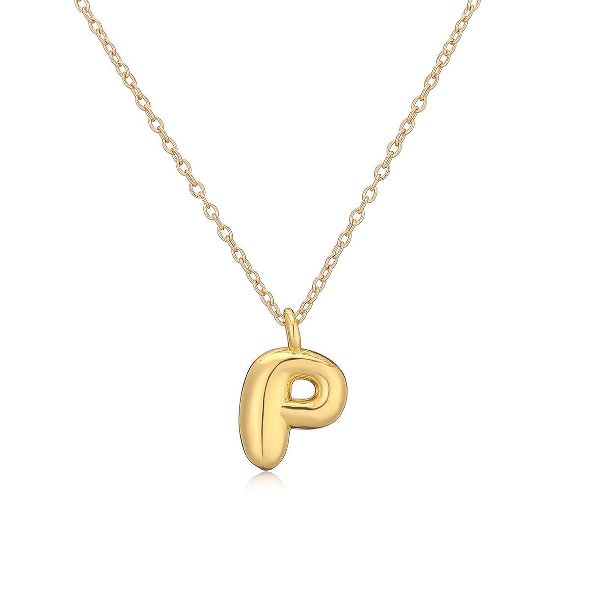 14K Gold Puffy Letter Initial Pendant Necklace - 