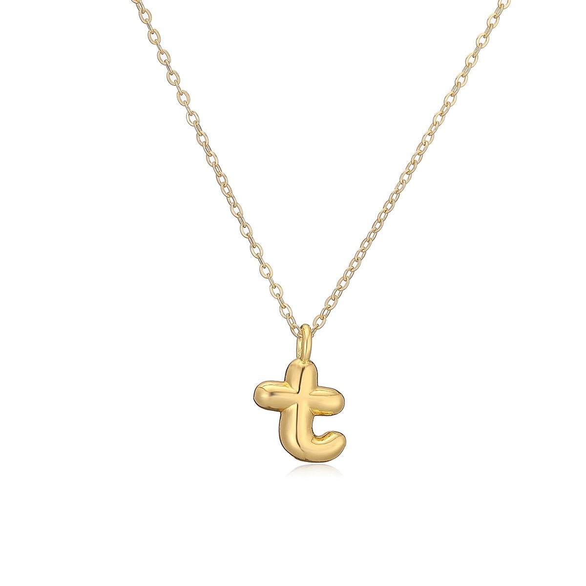 14K Gold Puffy Letter Initial Pendant Necklace - 