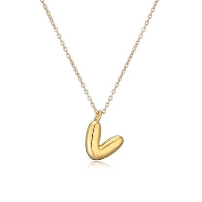 14K Gold Puffy Letter Initial Pendant Necklace - 