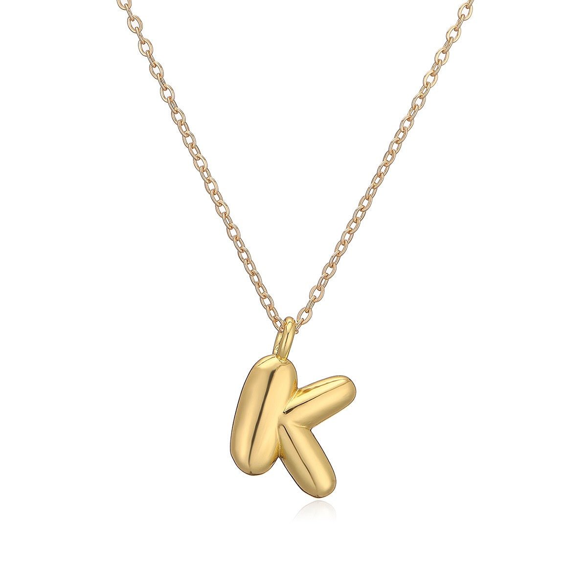 14K Gold Puffy Letter Initial Pendant Necklace - 