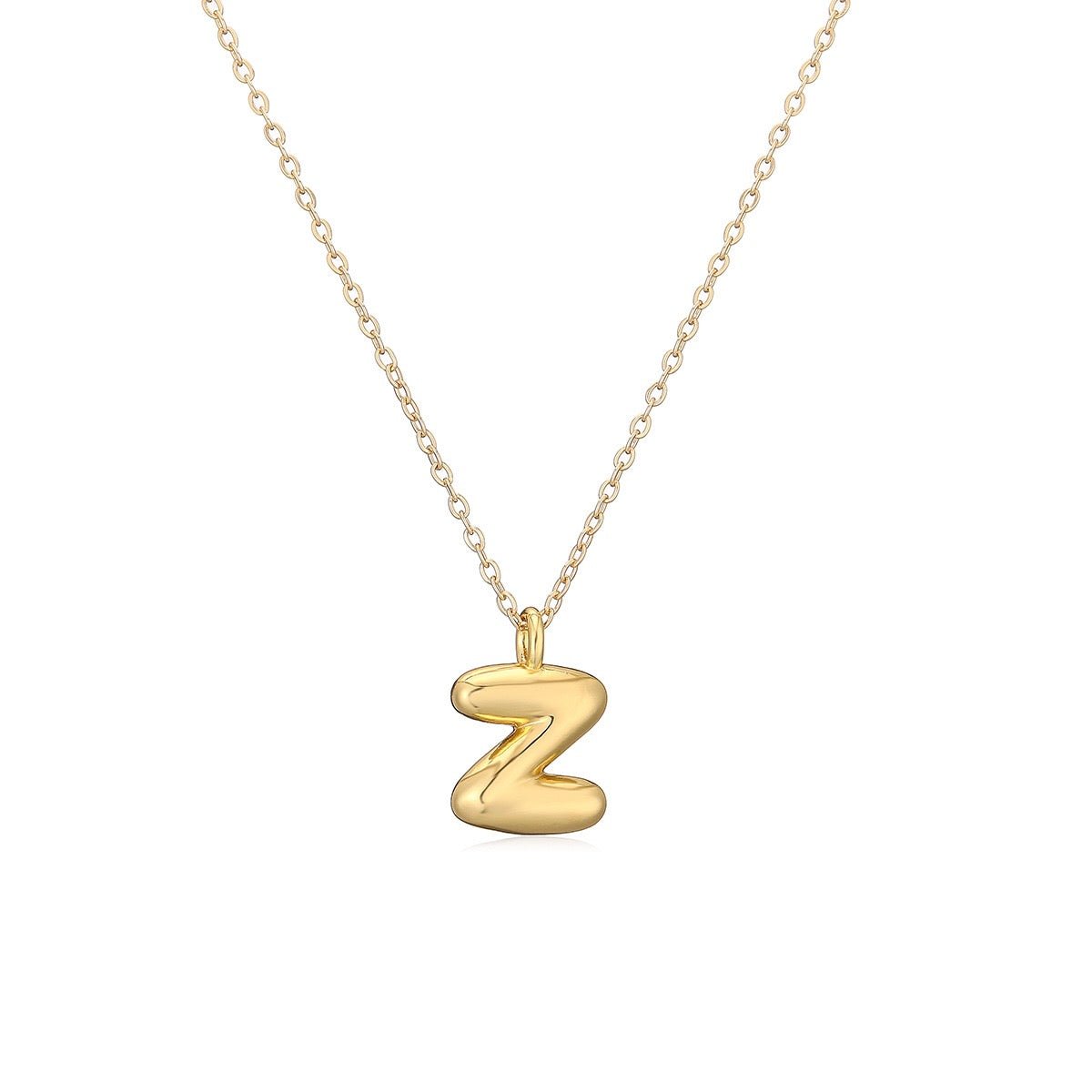 14K Gold Puffy Letter Initial Pendant Necklace - 