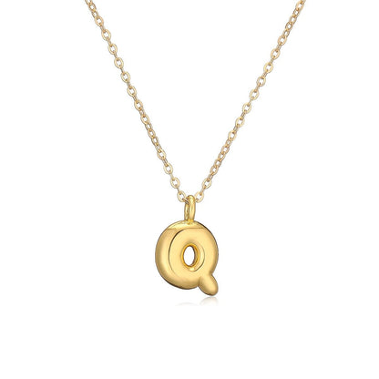 14K Gold Puffy Letter Initial Pendant Necklace - 